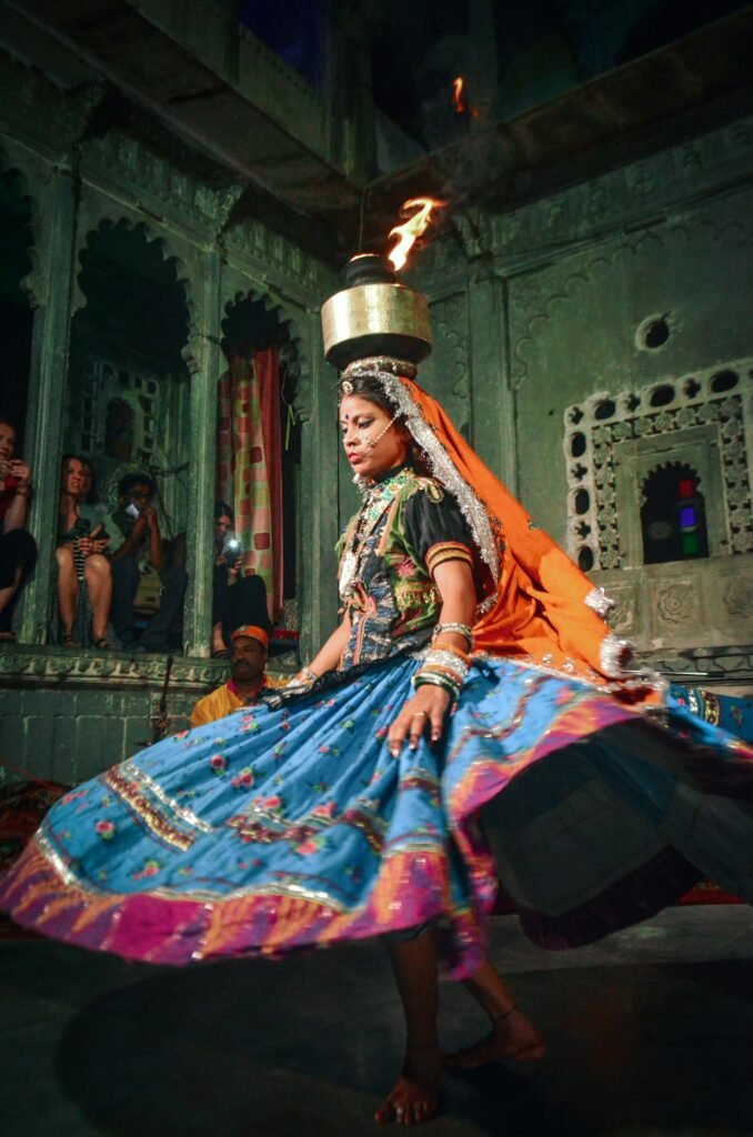 Woman in colorful dress performing a dance