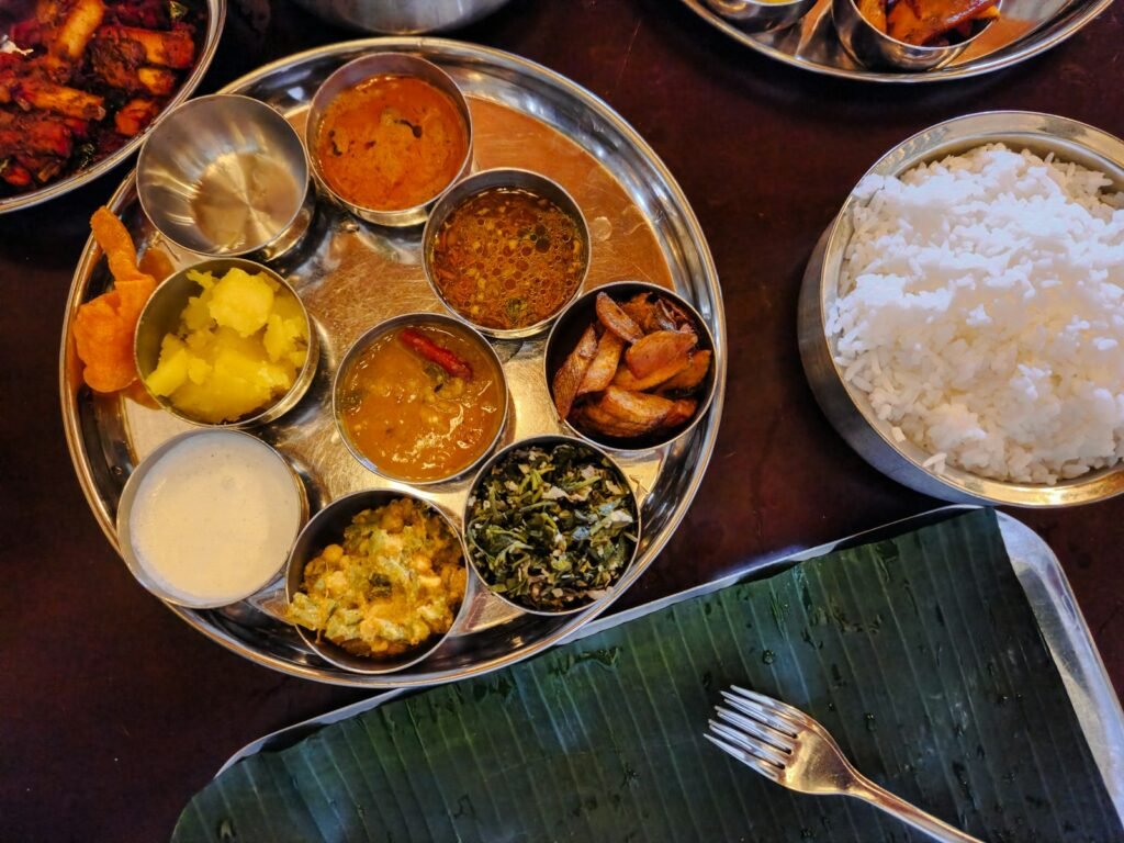 Traditional Indian thali served with side dishes